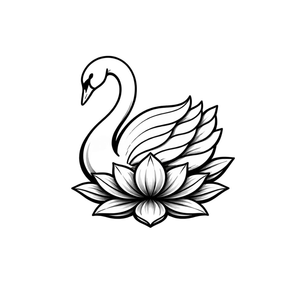 Tatouage cygne avec fleur de lotus realiste et longue durée