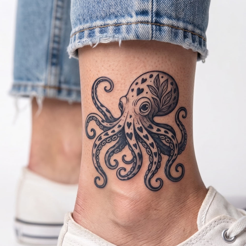 Tatouage temporaire poulpe à la cheville