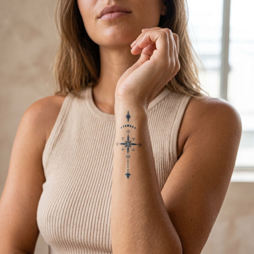 Tatouage etoile filante femme tattoo ephemere motif geometrique 