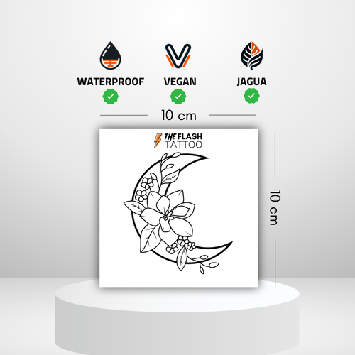 Tattoo ephemere lune avec fleurs