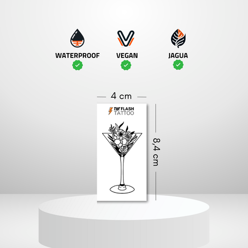 Tatouage éphémère pour femme verre de martini avec fleurs